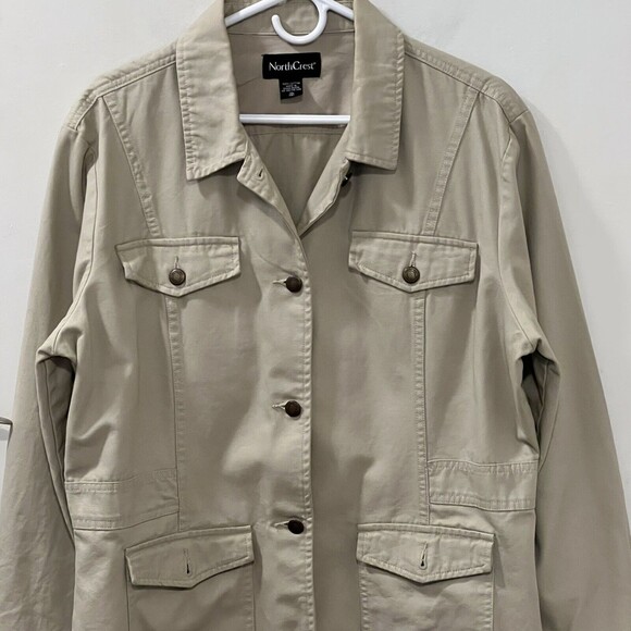 NorthCrest Womens Khaki Cotton Field Jacket With Buttons Pockets Size XL - Picture 4 of 12